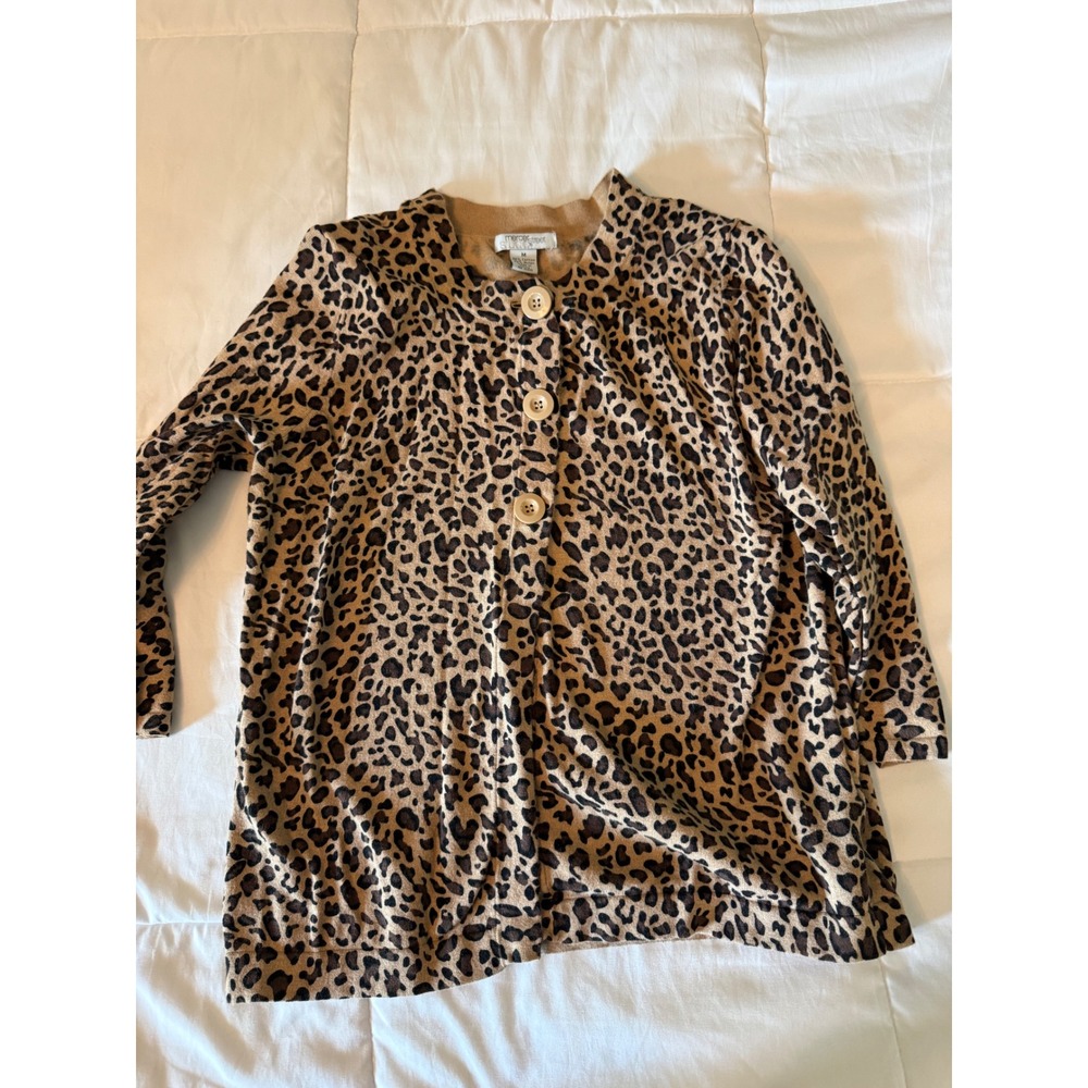 Mercer Street Studio Leopard Print Cardigan Tan Brown Black Button Front Medium